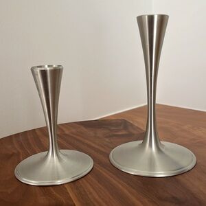 THAILAND SIAM PEWTER Set of 2 Candlestick Holders Modernist Minimalist Decor